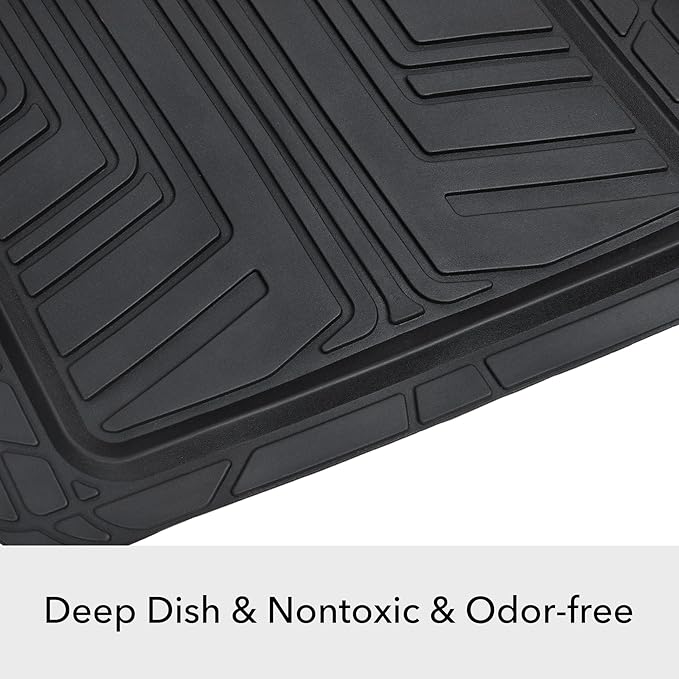 Amazon Basics 2-Piece Premium All-Season Anti-Slip Rubber Floor Mats for Cars, SUVs and Trucks, Universal Trim to Fit, Black