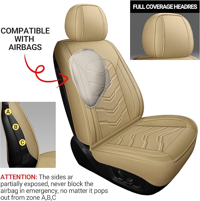 AOOG Leather Car Seat Covers Universal fit Most Sedans SUV Trucks (Front Seat, Beige)