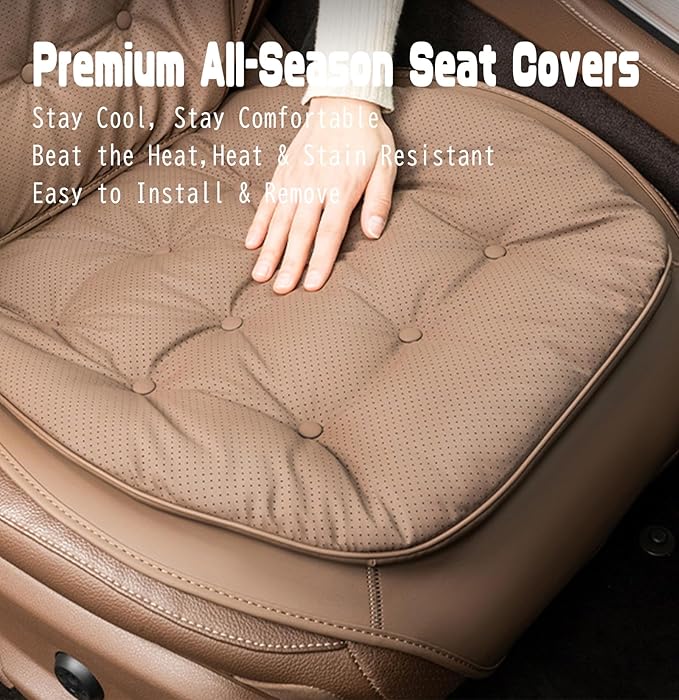 ontto Cooling Car Seat Cushions,Universal Auto Rear Bottom Seat Cover for Most Vehicles,PU Leather Seat Protector Breathable and Anti-Skid Seat Mat,with Buckle Fixing,Dark Brown(1 PCS)