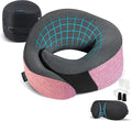 Proglobe Pink Airplane Travel Pillow Set, 100% Pure Memory Foam Neck Pillow, Updated Material, Long Flight Travel Kit with 3D Contoured Eye Masks, Earplugs, and Luxury Bag