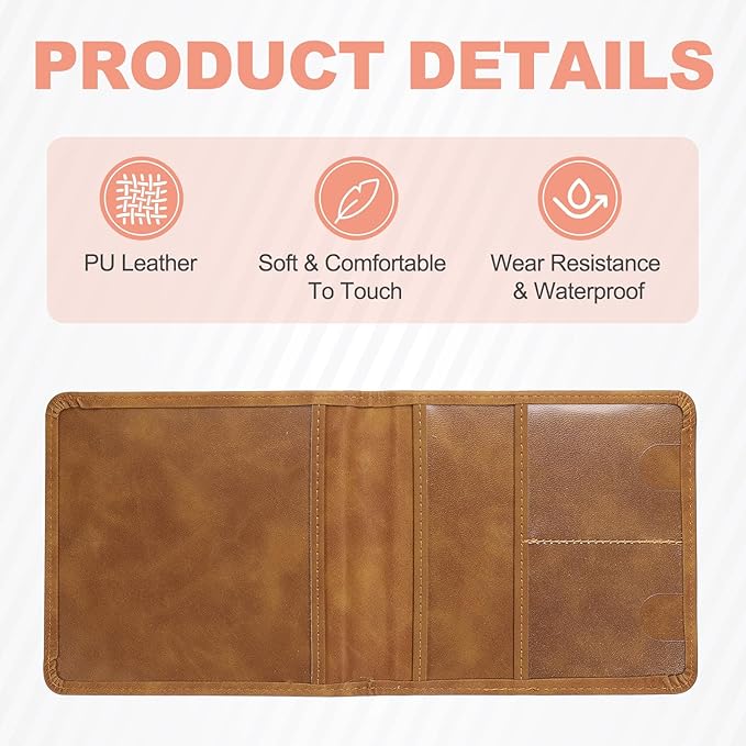 HARFINGTON Car Registration and Insurance Holder 5.63" x 5.31" PU Leather Vehicle Glove Box Organizer Storage Accessories Men Women Car ID Holder for License ID Card Bank Card, Brown