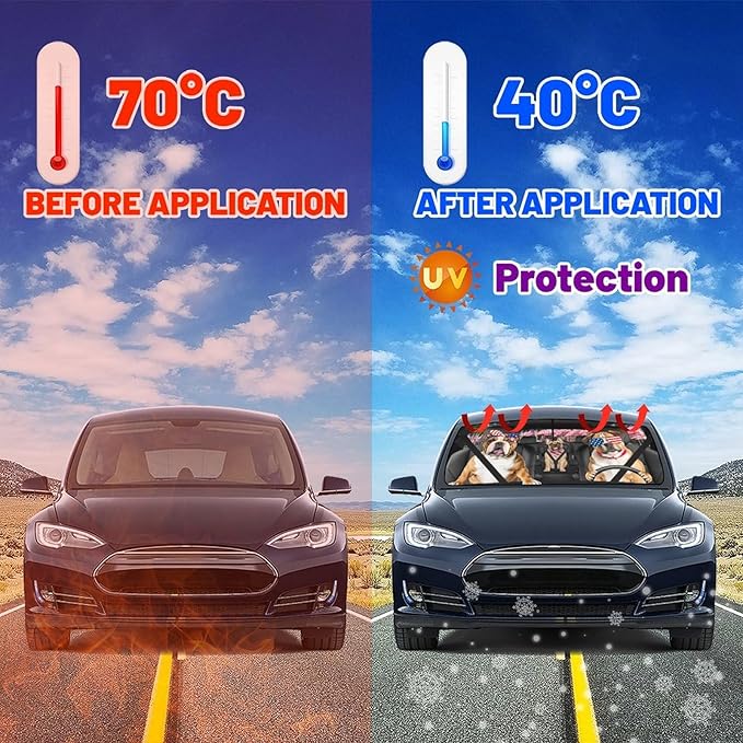 DOPINDU American Flag Car Windshield Sun Shade Umbrella Bendable Handle Foldable Funny Bulldog Sunshade for Car Windshield Block UV Rays Keep Vehicle Cool for Most Sedans SUV Trucks Cars 57"x30"