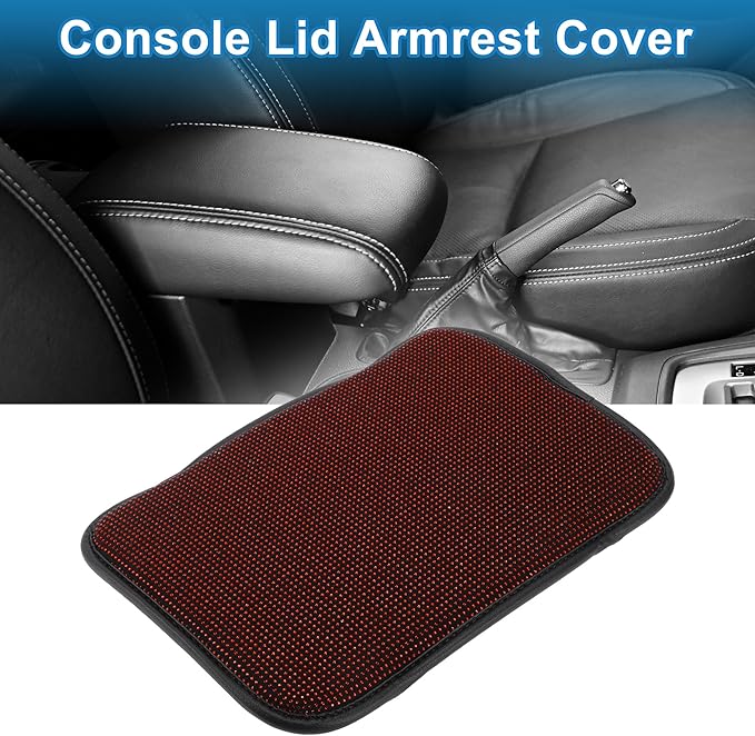 Car Armrest Cushion Pad Non-slip 12.20"x8.66" Seat Box Cover Protector Rhinestone Red Center Console Lid