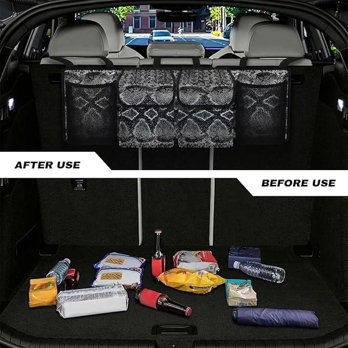 SEANATIVE Black Snake Skin Car Trunk Organizer and Storage, Hanging Organizer for SUV, MPV, Waterproof, Cargo Storage Bag with 4 Pockets, Car Interior Accessories for Men &Women
