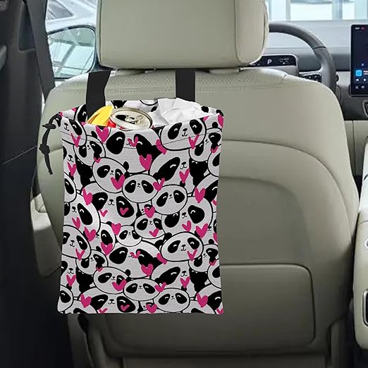 ghatobty Car Trash Bag Hanging Cute Panda and Heart Car Trash Can Waterproof Garbage Bag Hanging for Car Back Seat