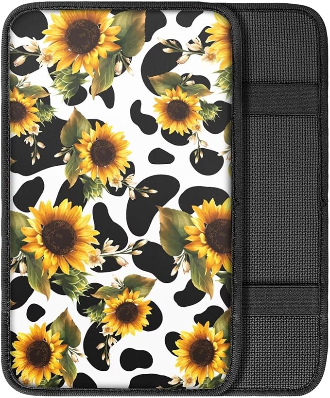 Mintutlipy Universal Car Center Console Covers Cow Sunflower Soft Car Armrest Cushion Wear Resistant Armrest Protector Easy to Install