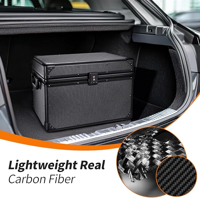 T-carbon Carbon Fiber Car Trunk Organizer Box, Automotive Storage Container,Heavy Duty Trunk Organizer For Car,20 * 13 * 13.4IN,Black
