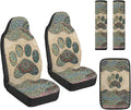FUSURIRE Boho Paws Print Car Accessories Full Set 5 Pack PU Leather Seat Covers for Cars Seat Belt Cover Armrest Cushion Breathable Auto Interior Accessories for Women Men