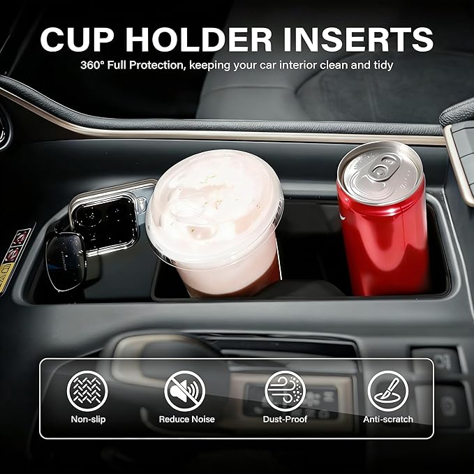 2-Pack Cup Holder Inserts for 2024 2025 2026 Toyota Grand Highlander Accessories, Spill-Proof, Rattle-Free, Scratch-Resistant TPE Center Console Liners Protector