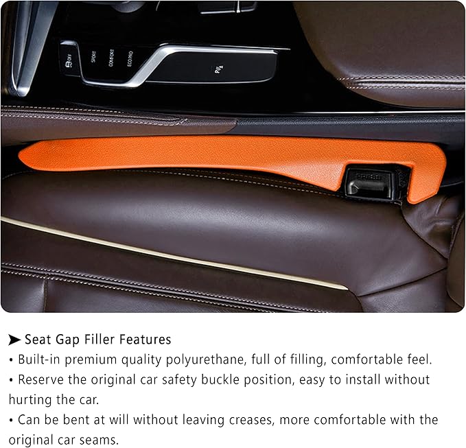 Junecarp Car Seat Gap Filler 2 Pack,Flexible Car Gap Filler Organizer to Stop Items from Dropping,Essential Interior Car Accessories Seat Gap Plug Perfectly Fits Car Gap (Orange)