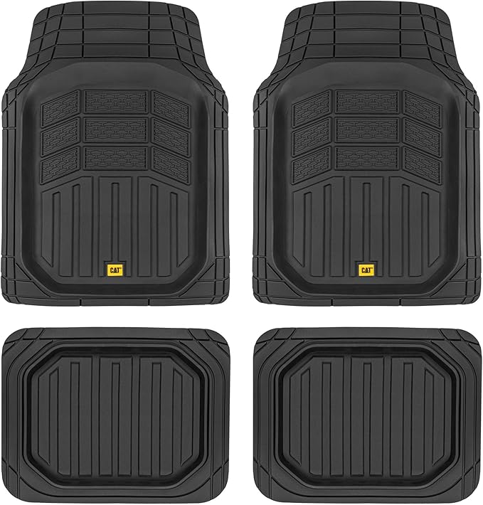 Cat® CAMT-9014 (4-Piece) Heavy Duty Deep Dish Rubber Floor Mats, Trim to Fit for Car Truck SUV & Van, All Weather Total Protection Durable Liners