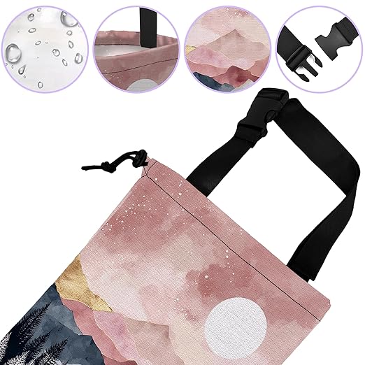 UUCBTAH Car Trash Bag Forest Mountain Moon Landscape Car Trash Bin Leakproof Waterproof Car Trash Can for Back Seat, Foldable Car Garbage Bag with Adjustable Straps and Drawstring for Car Accessories