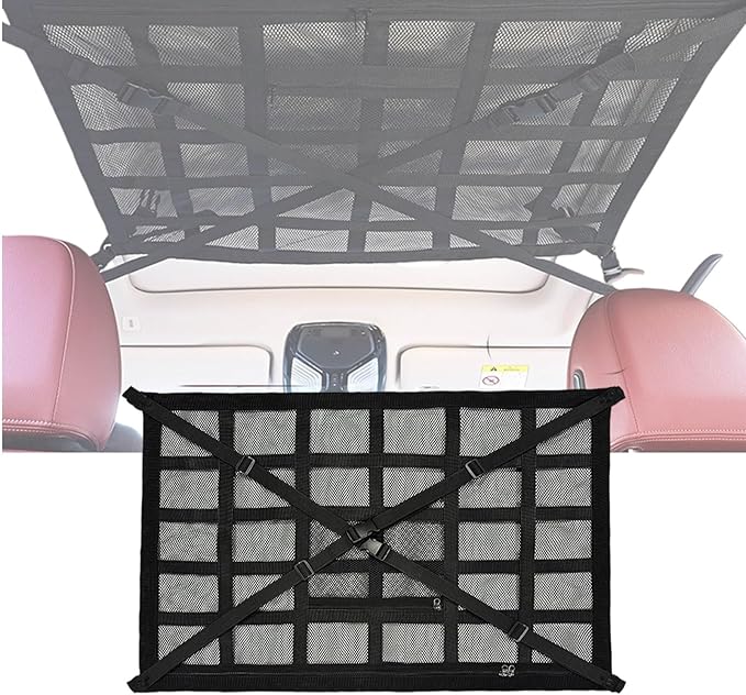 Overhead Car Organizer, Compatible with Chevrolet Silverado Pickup Truck 2019-2025 Car Roof Storage Net Universal Car Ceiling Storage for Camping Storage Bag,Black-Small