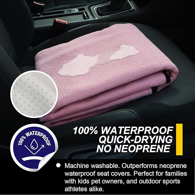 LoyaGour Back Seat Cover for Car Trucks Van SUV,Waterproof Rear Bench Towel Seat Covers for Dogs and Kids,Automotive Backseat Protector (Pink)