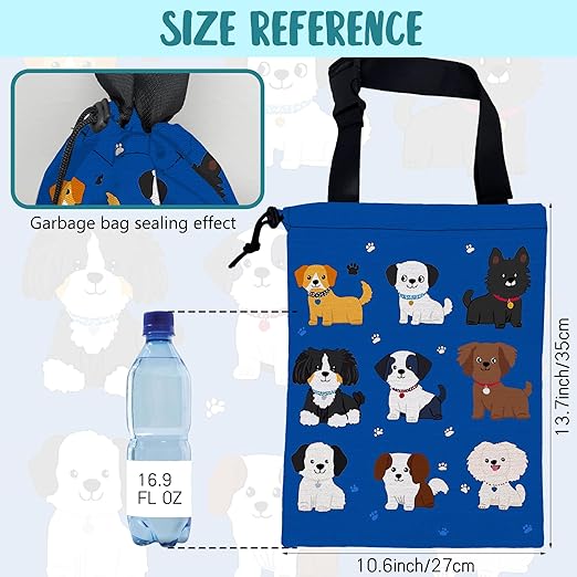 KXWQTRDD Car Garbage Bag Cartoon Dogs and Paw Prints Drawstring Car Trash Bag Hanging for Back Seat with Adjustable Buckle Canvas Vehicle Trash Can Easy-to-Install