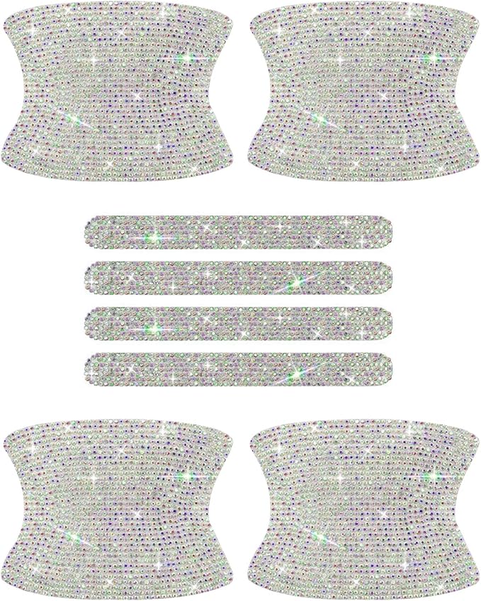 kingsea 8pcs Bling Car Door Handle Protector Stickers,Crystal Rhinestone Glitter Car Door Handles Cup Scratch Protectors Decals Universal (Colorful)