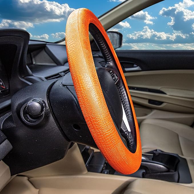 FH Group FH3001ORANGE Universal Fit Silicone Snake Pattern with Massaging Grip Orange Steering Wheel Cover fits most Cars, SUVs, Trucks, and Vans