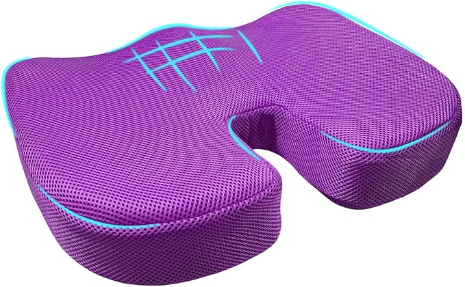 Car Seat Cushion, Memory Foam Cushion for Tailbone Pain & Sciatica Relief, Ergonomic Seat Cushion Comfortable Chair Relief Pillow for Car Office Wheelchair, car Accessories (Purple, Mesh)