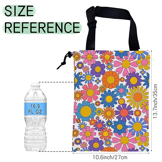 NHNXHWIA Groovy Flower Car Trash Bag,Retro Daisy Hanging Drawstring Car Garbage Bag,Waterproof Canvas Car Back Seat Organizer with Adjustable Buckle,for Vehicles,SUVs,Camping,Road Trips