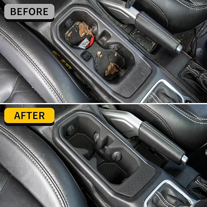 Maxzina Cup Holder Compatible with 2018-2026 Jeep Gladiator JT & Wrangler JL JLU 4XE Insert Center Console Cup Holder Soft Silicone Black Bottle Holder Interior Decoration 2025 Gladiator Accessories