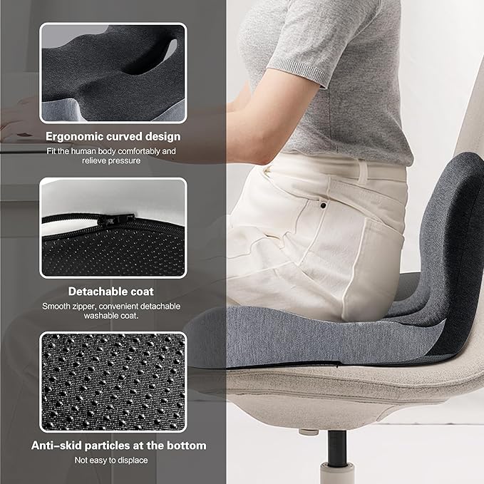 Truck seat Cushion,Memory Foam Seat Cushion lab for Office Chair & Truck Drivers & Wheelchair Ergonomic Car Seat Cushions for Driving Long, with Lumbar Support & Sciatica Relief Back Pain