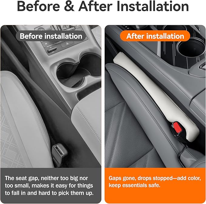 POKSRI Car seat Gap Filler, 2 Pack Leather Gap Organizers Stop Things from Dropping into The Gap Between seat and Console, Adjustable Width 1.4-2.4 inches Fit Most car/Truck/SUV, Accessories(Grey)