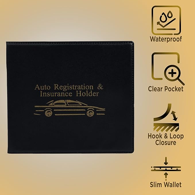 Andalus Auto Registration & Insurance Card Holder Pack of 2, Waterproof Essential Car Registration Holder with Hook & Loop Closure, Perfect for Every Vehicles Glove Boxes (Brown - 5 1/8" x 4 5/8")