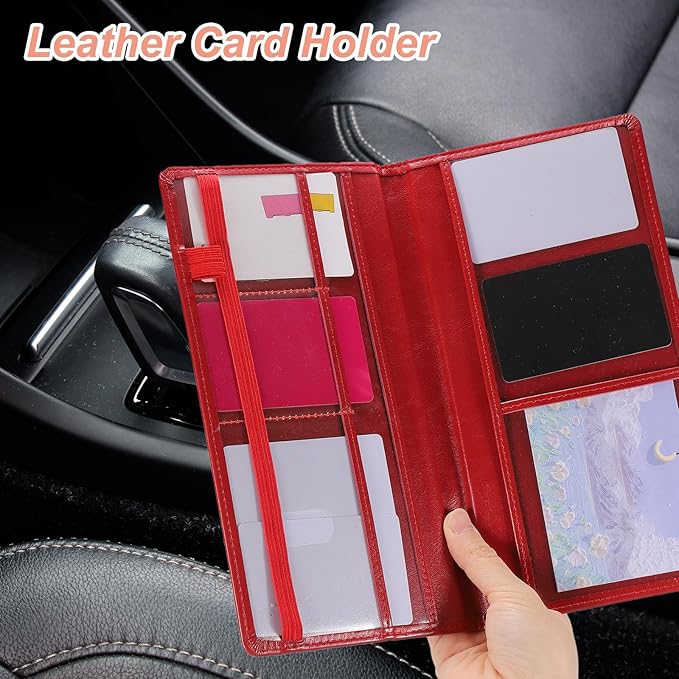 HARFINGTON Car Registration and Insurance Holder 9.45" x 5.04" PU Leather Vehicle Glove Box Organizer Storage Accessories Men Women Car ID Holder for License ID Card Bank Card, Gray