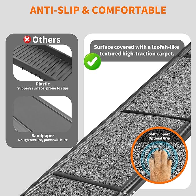 Zendova Dog Ramp for Car 63" Long & 17.3" Wide Portable Dog Ramps for Large Dogs with Non-Slip Rug Surface Dog Car Ramp for SUV Car & Truck, Outdoor Pet Ramp Folding Dog Ramp Up to 250LBS