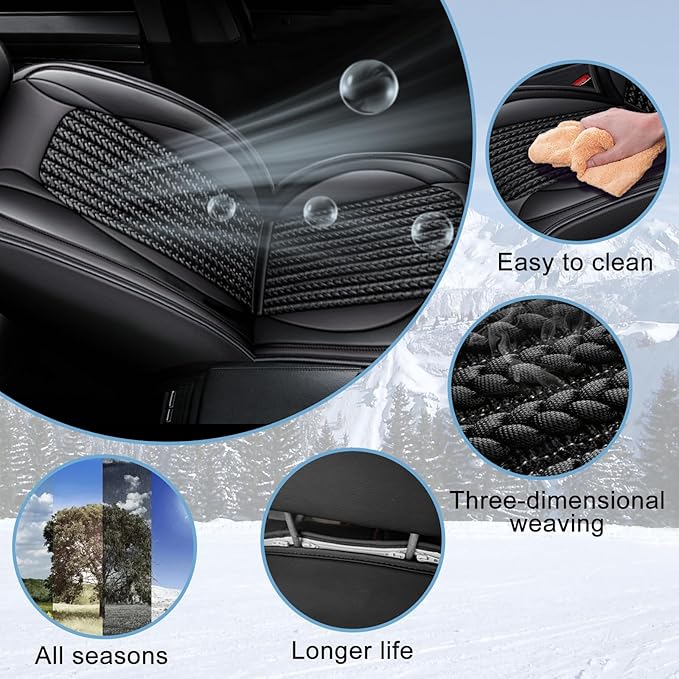 TTX LIGHTING Car Seat Covers fit for Cadillac STS 2013-2018 - Waterproof Leather & Breathable Ice Silk Automotive Seat Protectors (2 Front Seats, Black)