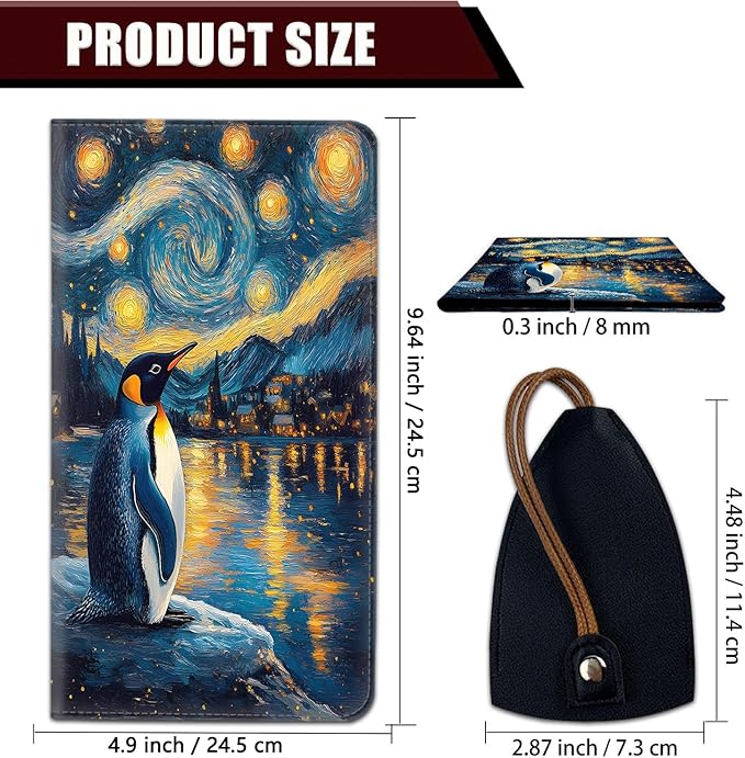 Car Document Holder with Magnetic Shut, Car Registration and Insurance Card Holder, Vehicle Glove Box Organizer Documents, Driver License, Auto Paperwork Organizer Wallet, Penguin Under The Starry Sky