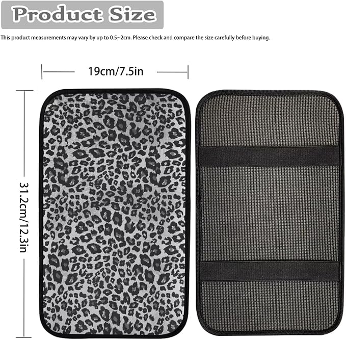 Sliver Gray Leopard Print Car Center Console Cover for Women Men,Fashion Car Arm Rest Cover Pad