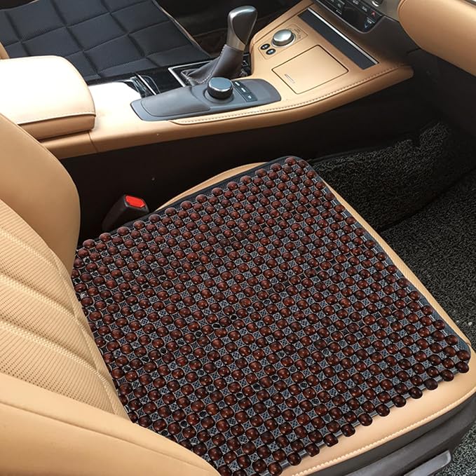GLEAVI Car Seat Cushion Wood Beads Pad for Driving Comfort - Breathable Square Auto Seat Cushion for Summer Use and Fatigue Relief 17X17 Inches