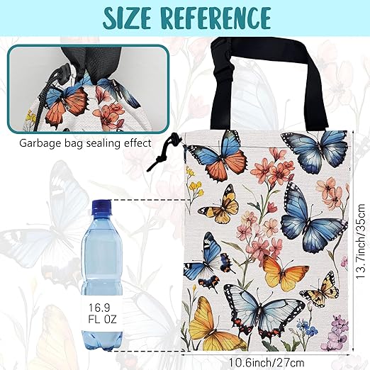 KXWQTRDD Car Trash Bag Colorful Butterfly Floral Leak-Proof Car Garbage Bag with Drawstring Foldable Canvas Trash Bin with Adjustable Buckle for Car Accessories, Travelling, Camping