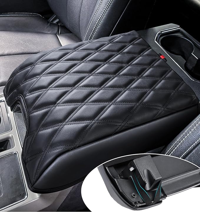 Center Console Cover Compatible with Ford F150 2015-2020, F250 F350 F450 2017-2022, Expedition 2018-2024, PU Leather Armrest Box Cover, Truck Interior Accessories, Anti-Scratch Protector
