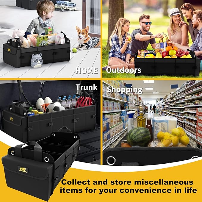 MIKKUPPA Car Trunk Organizer - 100L Large Car Organizer, 1680D Oxford Collapsible Suv Trunk Storage with 2 Adjustable Straps for Auto, Truck, Suv (Black)
