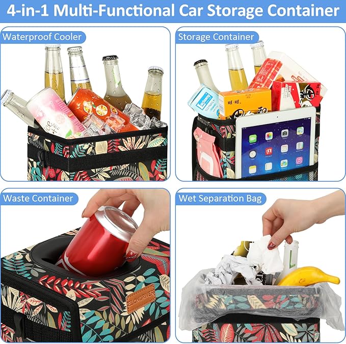 Car Trash Can Bin for Back Seat Leak Proof, Cute Car Trash Bag Hanging, Vehicle Trash Can for SUV Truck Van, Automotive Garbage Cans Front Seat Red Leaves, 2 Gallons