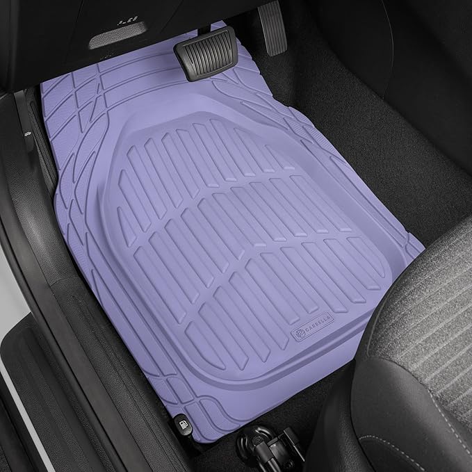 CARBELLA Rubber 4-Piece Purple Car Floor Mats - Universal Trim To Fit All Weather Purple Car Accessories - Girl Car Accessories for Women & Cute Car Mats for Women Lavender Girly Car Decor Truck & SUV