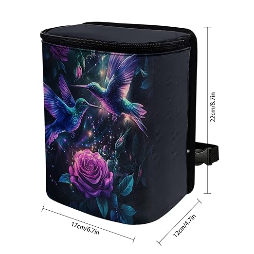 Hummingbird Car Trash Can with Lid Garbage Bag Dustbin Container Purple Rose Waste Basket Storage Pocket Hanging Large Capacity Vehicle Trash Bin