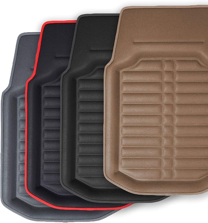 FH Group Universal Fit for all weather protection Deep Tray Style Automotive Floor Mats fits most Cars, SUVs, and Trucks, 4 Piece Solid Black