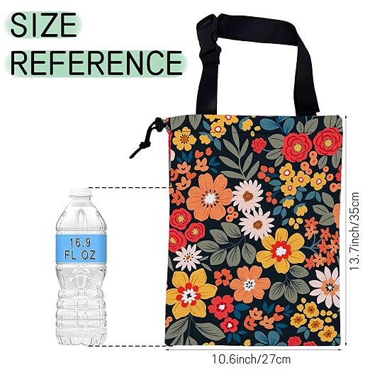 NHNXHWIA Colorful Flowers Car Trash Bag,Floral Bouquets Hanging Drawstring Car Garbage Bag,Waterproof Canvas Car Back Seat Organizer with Adjustable Buckle,for Vehicles,SUVs,Camping,Road Trips