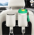 2-Pack Car Seat Back Cup Holder Organizer, Faux Leather Car Cup Holders with Hooks, Universal Backseat Storage for Drinks, Bottles & Travel Accessories (White)