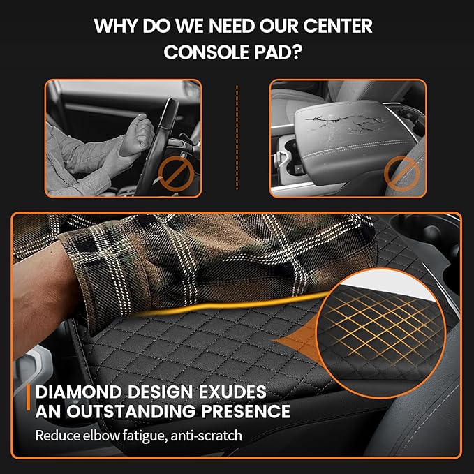 Custom for Center Console Cover 2019-2024 2025 2026 Dodge Ram 1500/2500/3500 Armrest Cover Accessories PU Leather Armrest Seat Box Cover Protector (Bucket Seat Only)