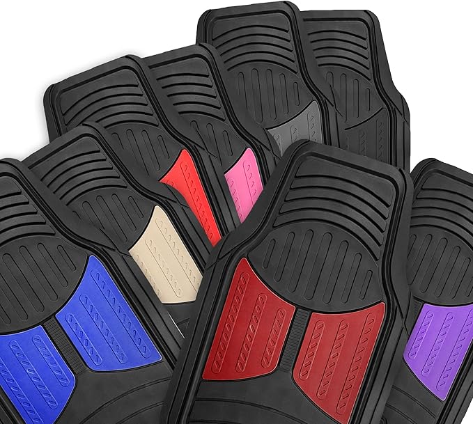 FH Group Car Floor Mats Climaproof™ Heavy - Duty Rubber Floor Mats for Sedan, SUV and Truck Floor Mats, Universal Fit Floor Mats Trimmable Full Burgundy Set, Combo Small Car Seat Cover Design