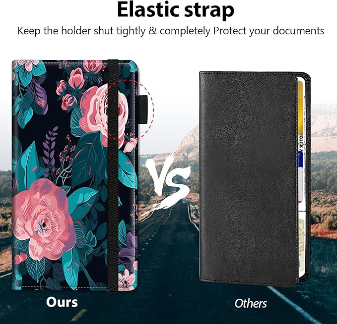 Mxfdegf Car Registration and Insurance Holder, Leather Car Glove Box Organizer, Cool Car Accessories for ID, Driver's License Cards & Essential Document,business cards,Men&Women,Pink Flowers