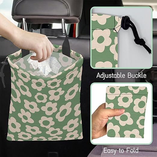 NHNXHWIA Groovy Florals Car Garbage Bag,Waterproof Small Car Trash Bag Hanging Back of Seat,Drawstring Hanging Car Trash Bag with Adjustable Buckle for Car Accessories