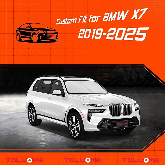 Toluoma Custom Fit Windshield Sun Shade for BMW X7 2019-2025 - Full Coverage, 210T Reflective Fabric, Double-Layer Design - Blocks 99% UV Rays, Keeps Car Cool, Easy to Install and Store