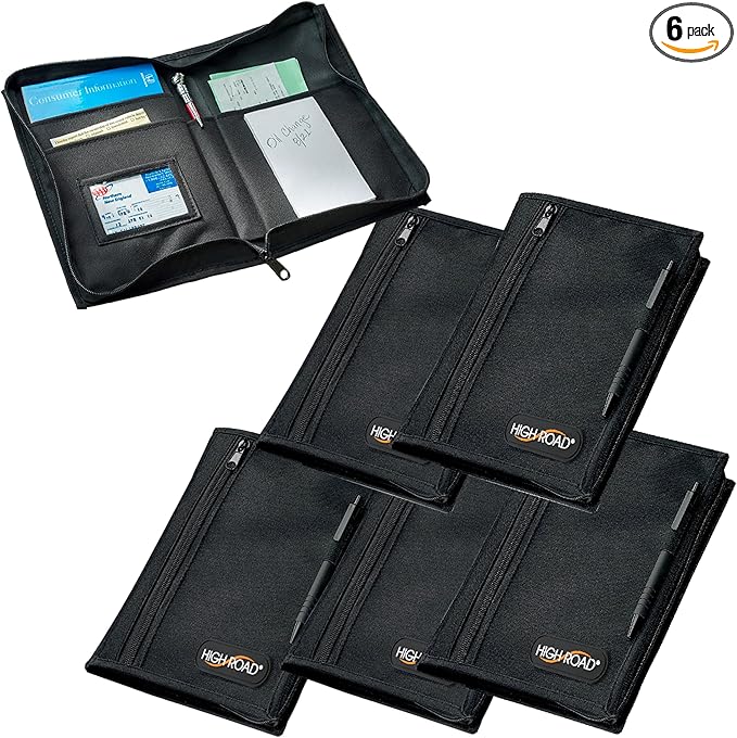 High Road Glove Compartment Organizer - Owners Manual Case and Glove Box Document Holder for Registration and Insurance Cards and Paperwork - Secure Zippered Case with Pen Holder and Note Pad, 6-pack