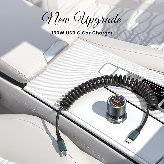 160W USB C Car Charger Fast Charging,HUNDA USB Car Cigarette Lighter Splitter with 3 Ports PD 100W&PD 30W Fast Charge Car Charger for iPhone 15/15 pro/15 Pro Max,Galaxy s24/s23/s22 ect