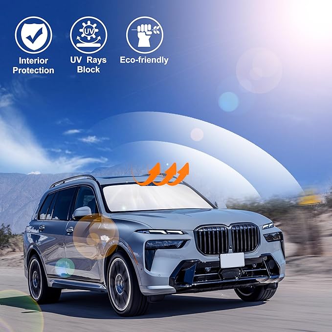 Windshield Sun Shade Custom Fit for 2021 2022 2023 2024 2025 BMW X7 3.0L xDrive40i Accessories Foldable Sunshade Sun Blocker Protect Car from Sun Rays & Heat Damage Keep Car Cooler